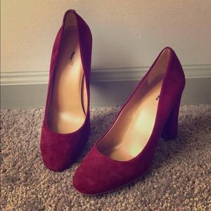 Women’s red suede chunky heel